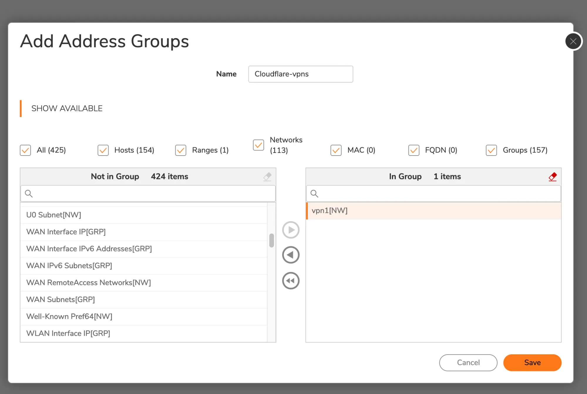 Copy the individual network objects and add them to your group