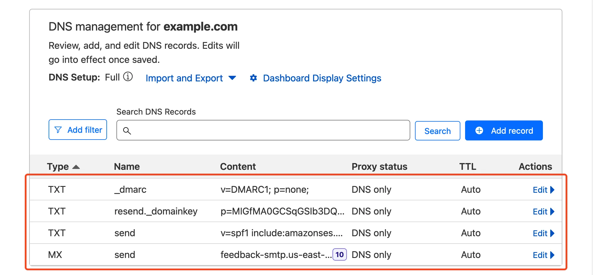 Image of adding DNS records to a Cloudflare domain